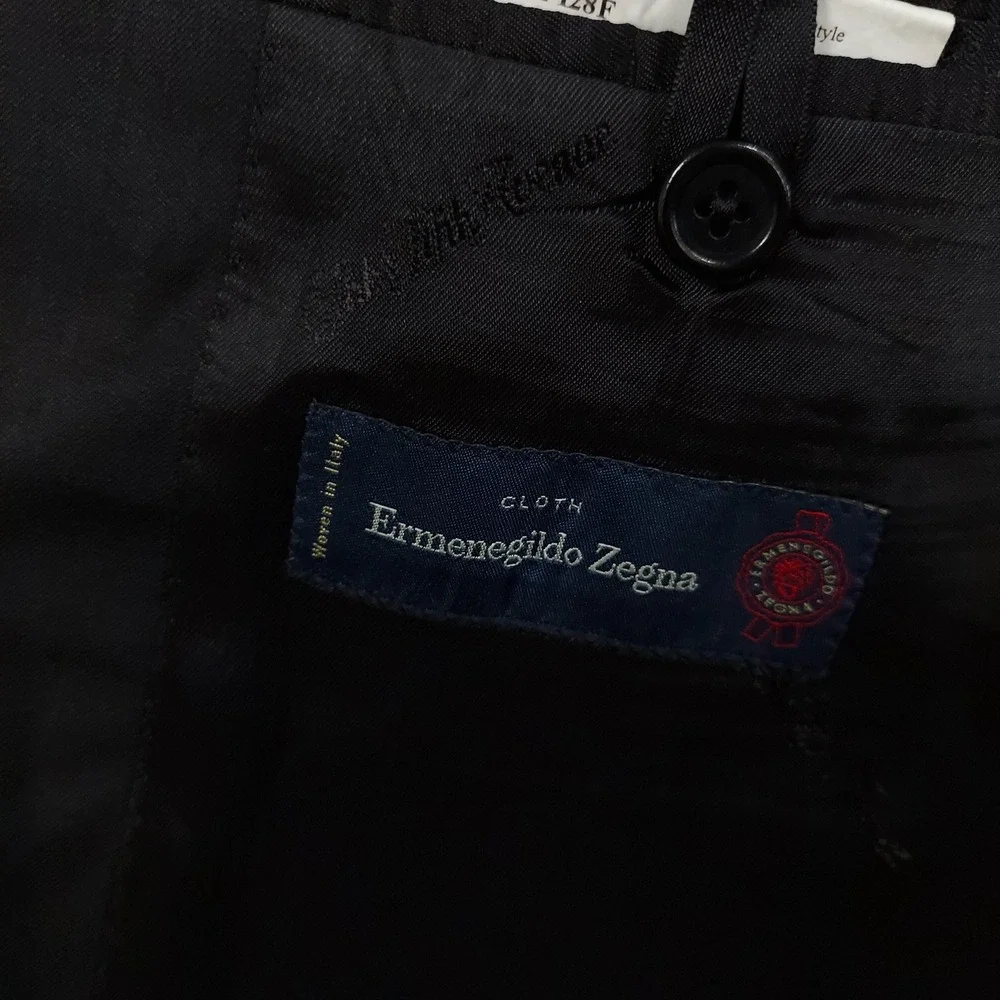 Saks Fifth Ave Suit Jacket Mens 44 Black Wool Silk Slim Italy Ermenegildo Zegna